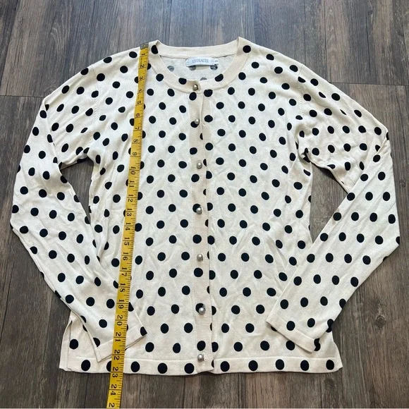 Entracte Vtg Silk Cashmere Polka Dot Crewneck Fitted Button Up Knit Cardigan M - Picture 11 of 16